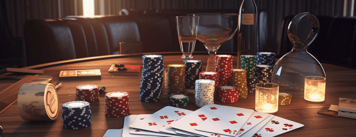 Ett casinobord fyllt med casino chips och sprit